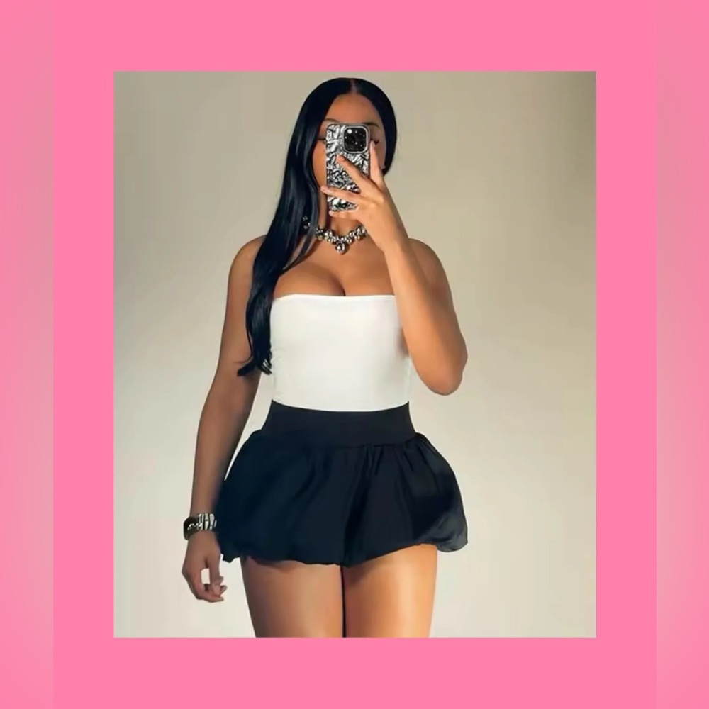 Black Women's Bubble High Waisted Mini Skirt